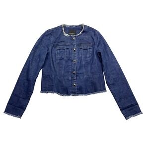 Banana Republic Women Dark‎ Wash Raw Cut Fringe Denim Jacket S/259934-00 Blue M